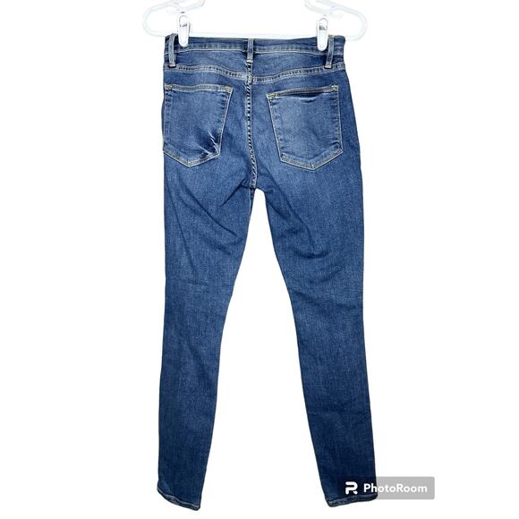 Frame Style 'Le High Skinny" Distressed Skinny Hi Rise Blue Jeans Denim Size 25 - Picture 3 of 7